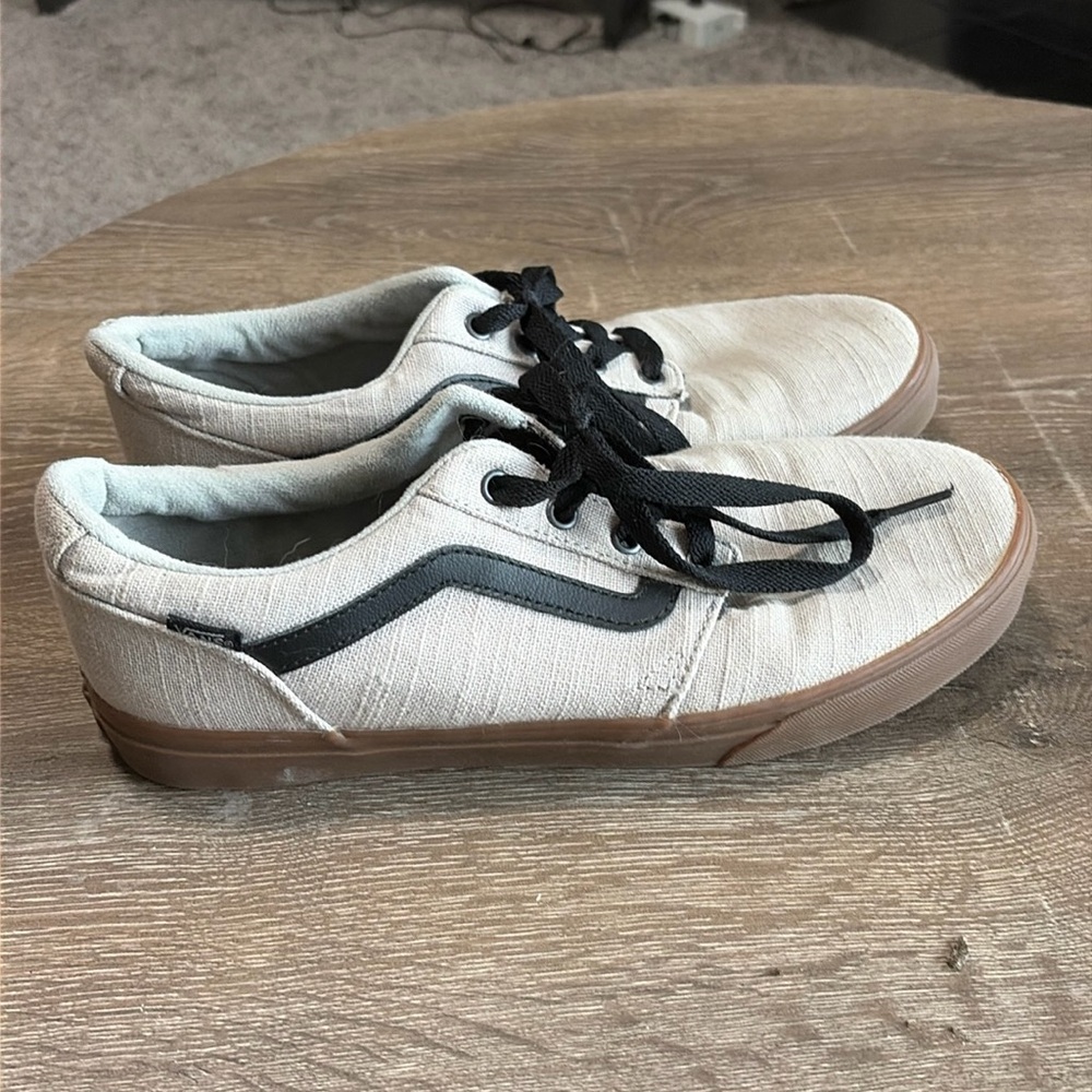 Light grey/khaki/black low top vans. Size 10.5.